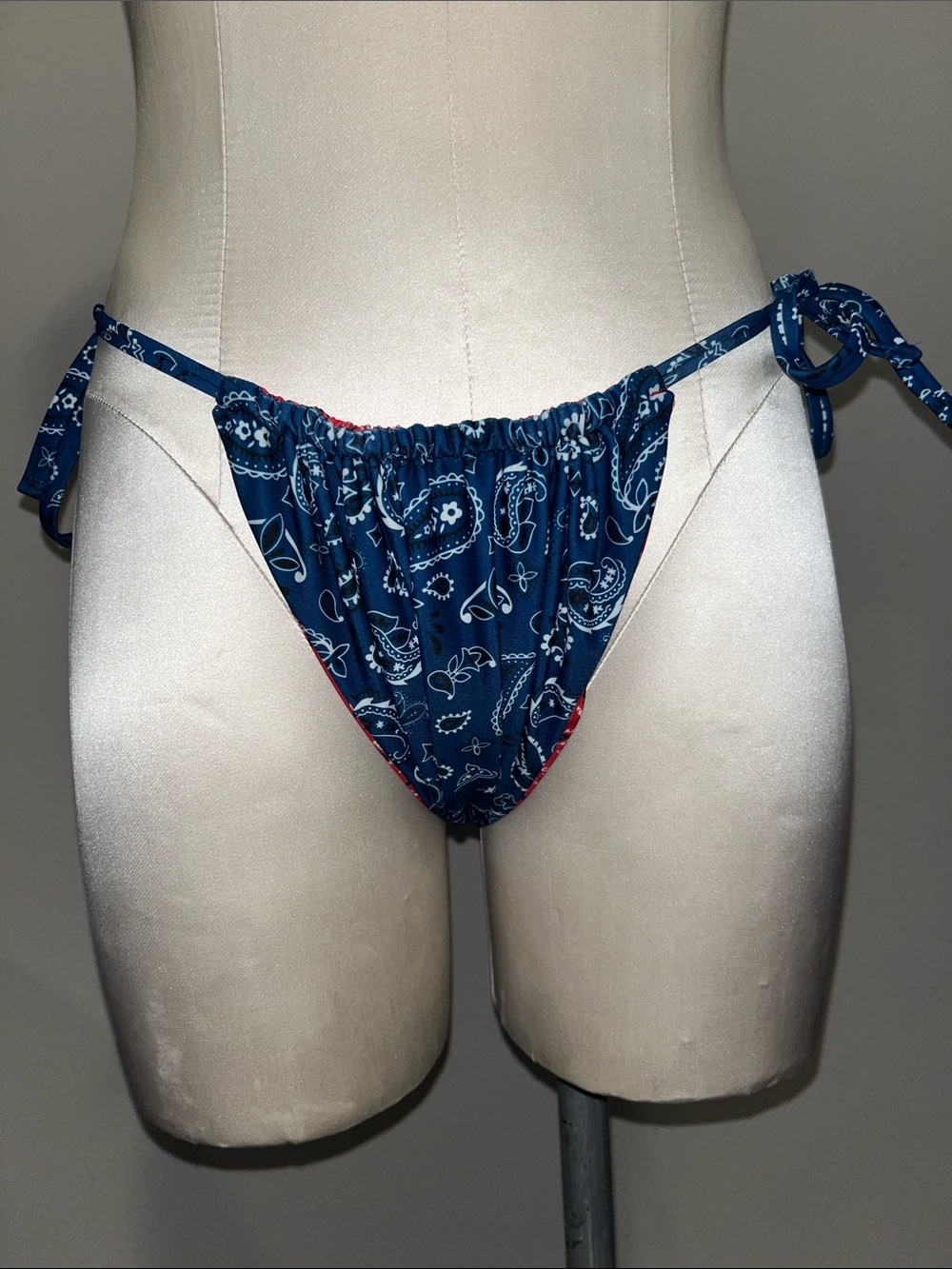 Red or Navy Paisley bandana style Tie-Side Bikini Bottom cheeky to tanga